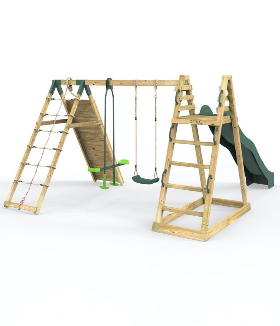 Climbing Frames OutdoorToys Pyramid Climbing Frames | Rebo Wooden Pyramid Climbing Frame With Swings & 10Ft Water Slide - Feather