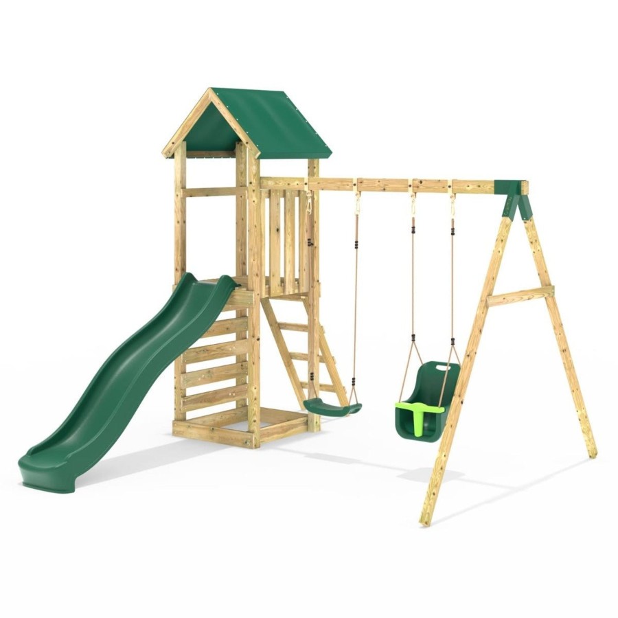 Climbing Frames OutdoorToys Climbing Frames With Rock Walls | Rebo Adventure Wooden Climbing Frame, Swing Set And Slide - Rainier Green