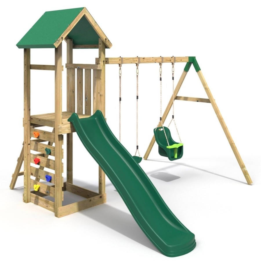 Climbing Frames OutdoorToys Climbing Frames With Rock Walls | Rebo Adventure Wooden Climbing Frame, Swing Set And Slide - Rainier Green