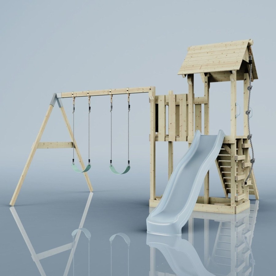 Climbing Frames OutdoorToys Climbing Frames With Swings | Polarplay Balcony Tower Kids Wooden Climbing Frame - Swing Elof Mist