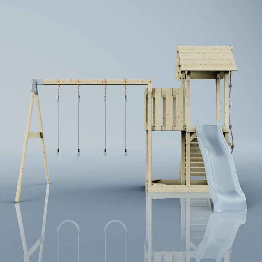 Climbing Frames OutdoorToys Climbing Frames With Swings | Polarplay Balcony Tower Kids Wooden Climbing Frame - Swing Elof Mist