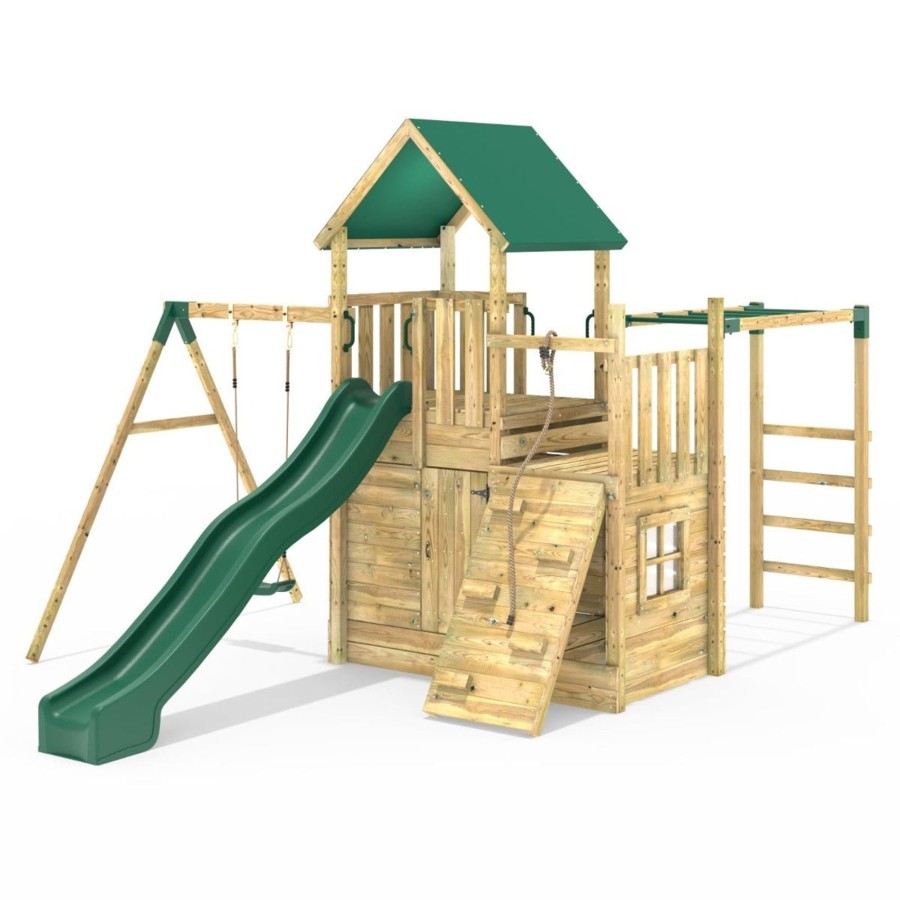 Climbing Frames OutdoorToys Climbing Frames With Rock Walls | Rebo Modular Wooden Climbing Frame Adventure Playset - M10 Single Swing