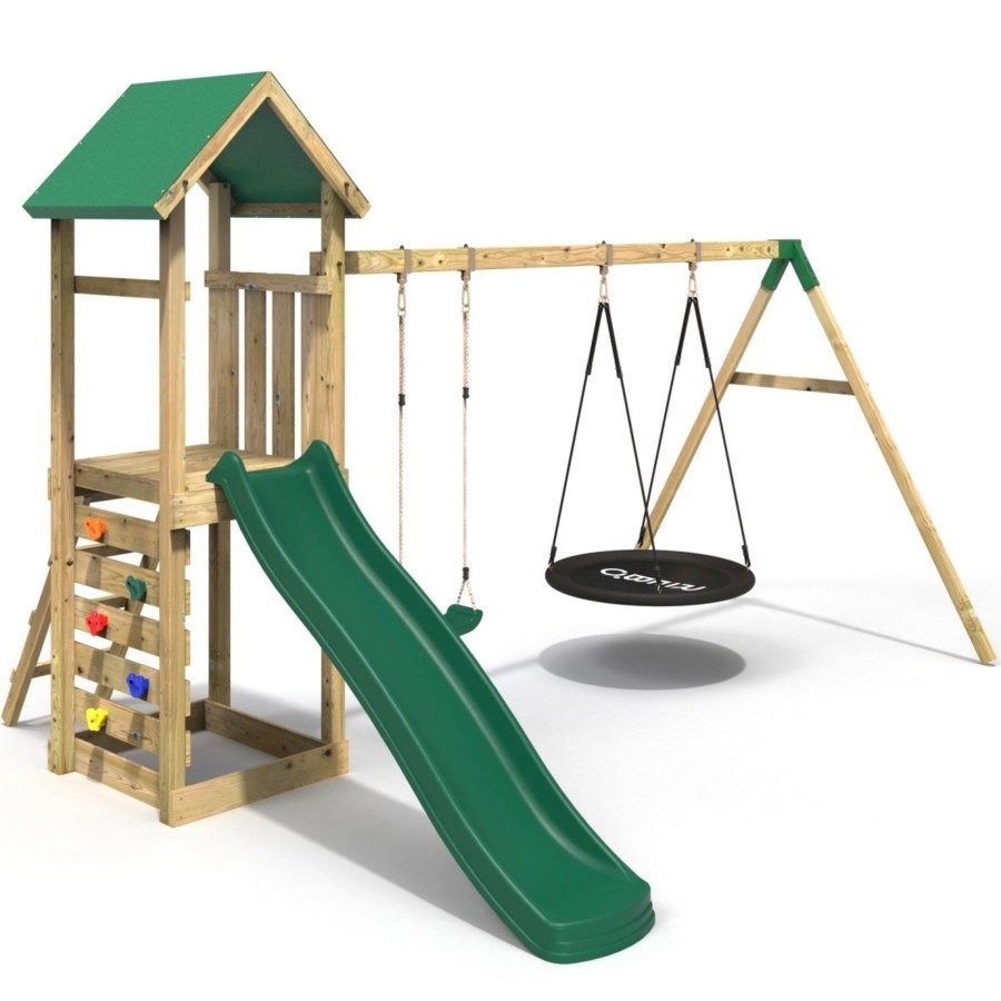 Climbing Frames OutdoorToys Climbing Frames With Rock Walls | Rebo Adventure Wooden Climbing Frame, Swing Set And Slide - Fairweather