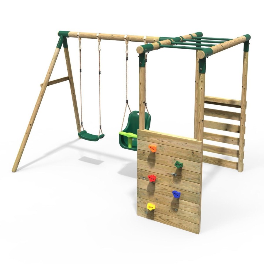 Swings OutdoorToys Wooden Swings | Rebo Wooden Garden Swing Set With Monkey Bars - Luna Green