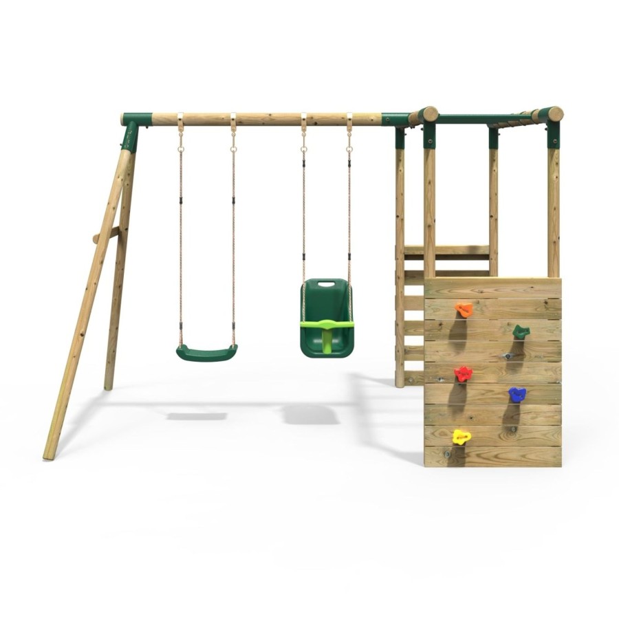 Swings OutdoorToys Wooden Swings | Rebo Wooden Garden Swing Set With Monkey Bars - Luna Green