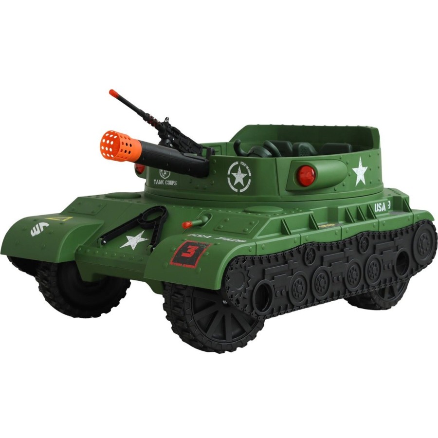 Ride On Toys OutdoorToys Ride On Cars | Children'S Electric 24V Ride On 2 Seater Thunder Tank Green