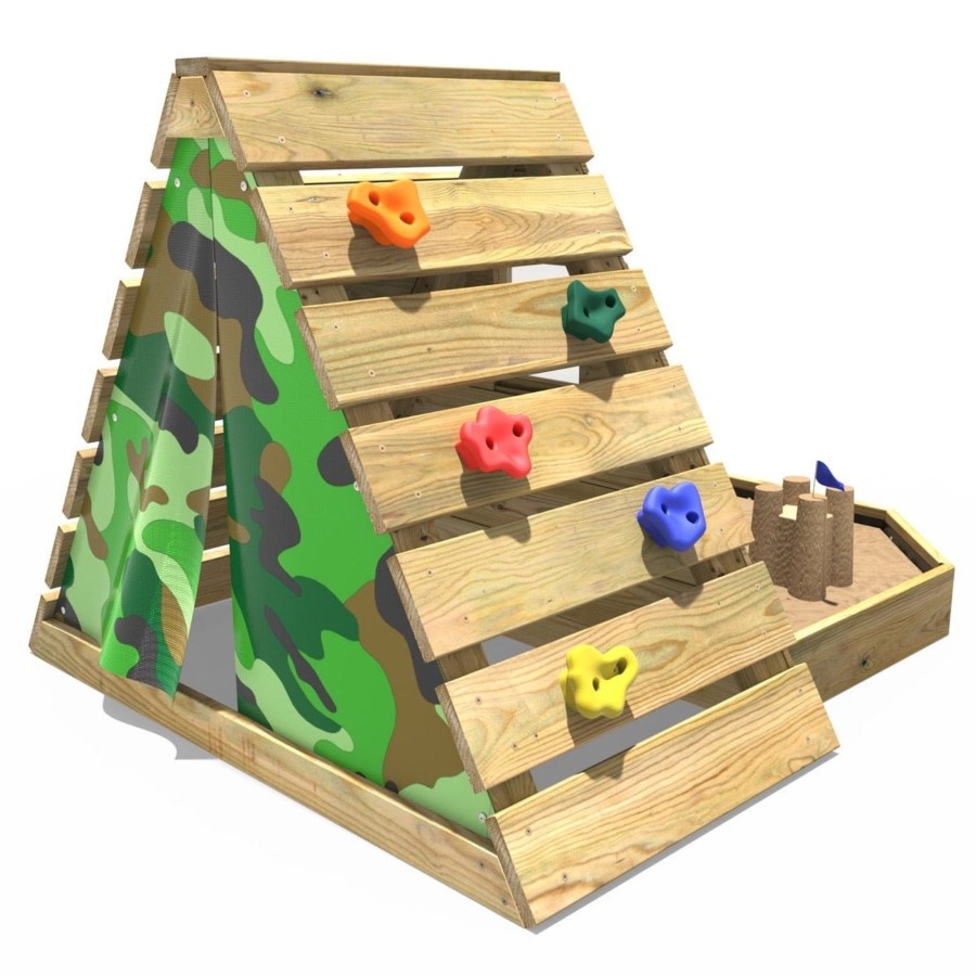 Climbing Frames OutdoorToys Pyramid Climbing Frames | Rebo Mini Wooden Climbing Pyramid Adventure Playset + Sandpit - Camo