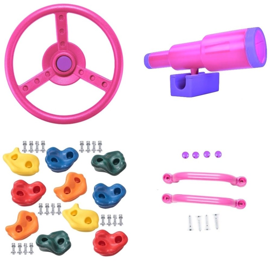 Climbing Frames OutdoorToys Accessories & Addons | Rebo Climbing Holds, Steering Wheel, Telescope And Handgrips - Pink