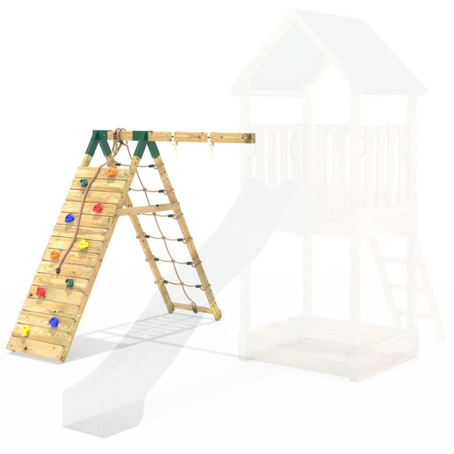 Climbing Frames OutdoorToys Accessories & Addons | Rebo Single Swing With Climbing Wall Extension For 1.5M Platform Modular Tower