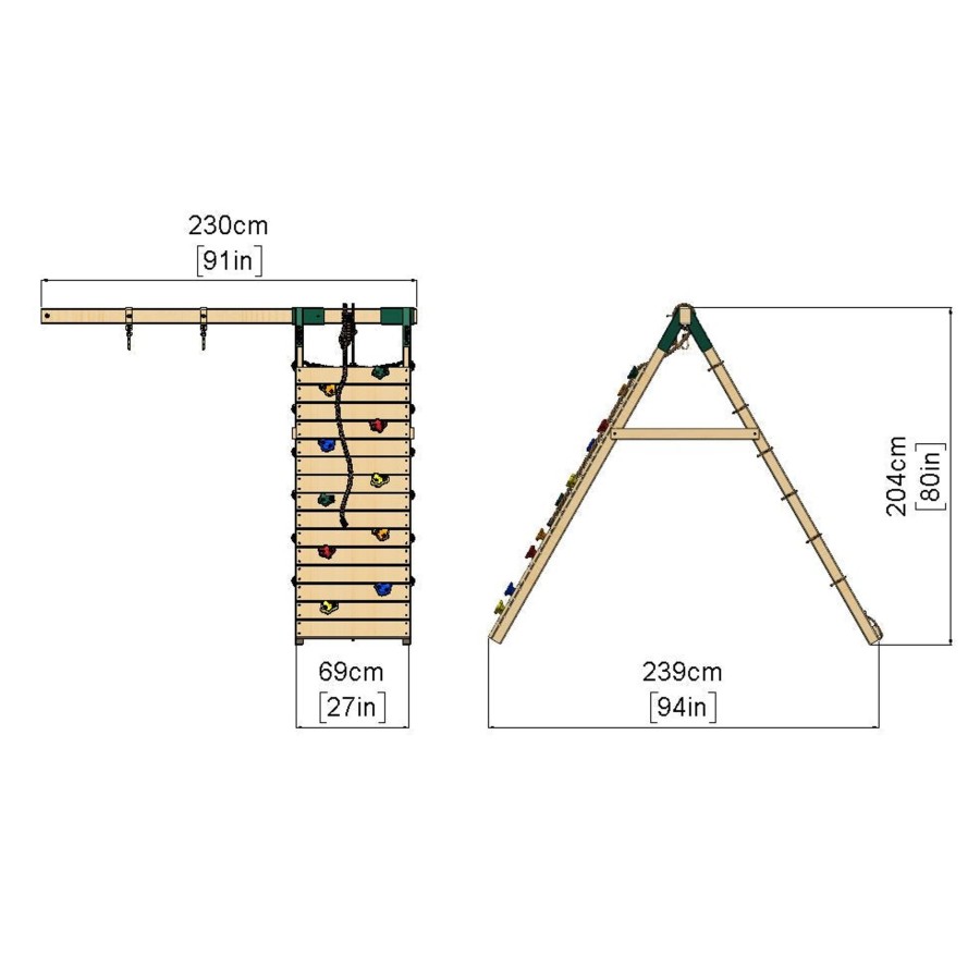 Climbing Frames OutdoorToys Accessories & Addons | Rebo Single Swing With Climbing Wall Extension For 1.5M Platform Modular Tower