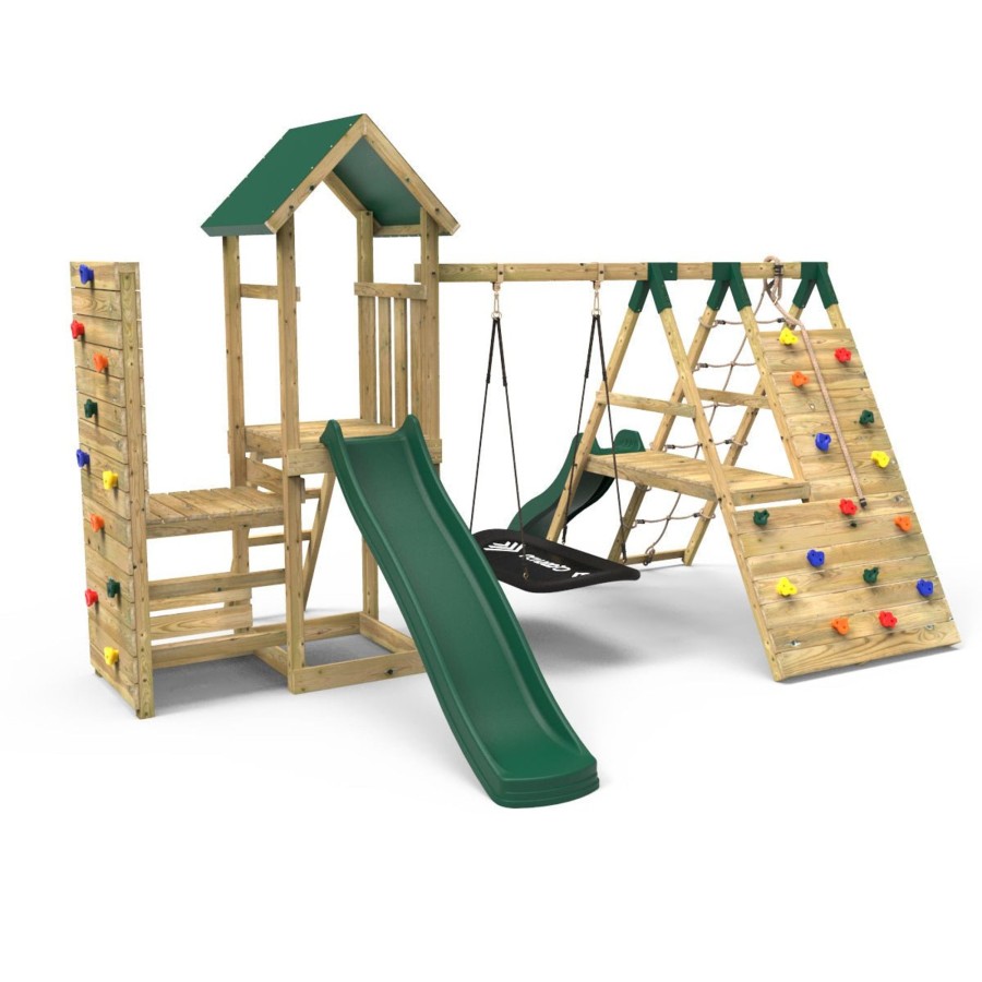 Climbing Frames OutdoorToys Climbing Frames With Rock Walls | Rebo Wooden Climbing Frame With Vertical Rock Wall, Swing Set And Slide - Crestone+