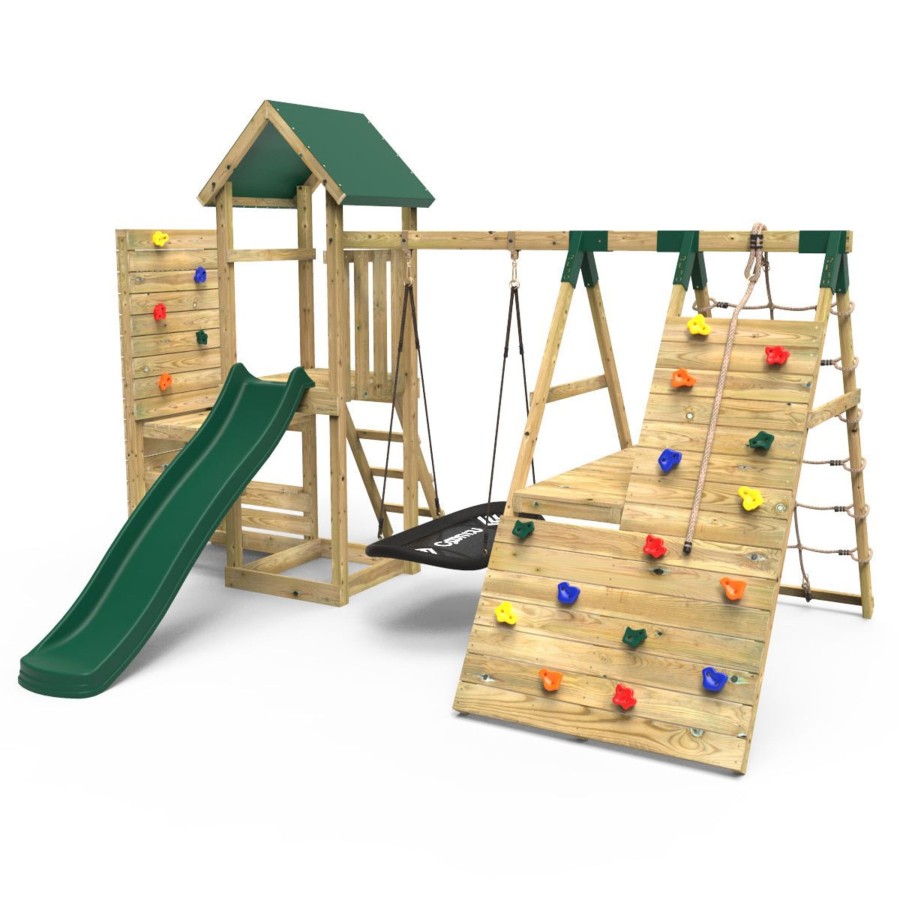 Climbing Frames OutdoorToys Climbing Frames With Rock Walls | Rebo Wooden Climbing Frame With Vertical Rock Wall, Swing Set And Slide - Crestone+