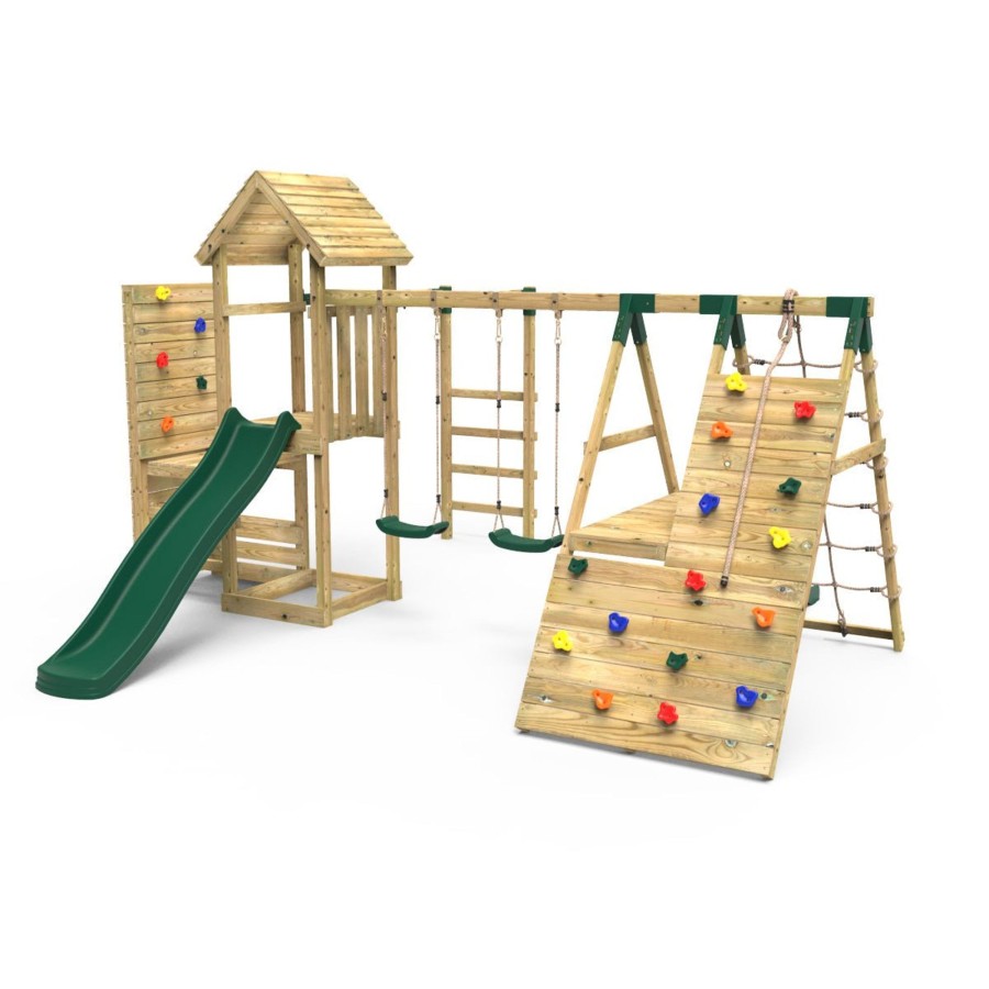 Climbing Frames OutdoorToys Climbing Frames With Rock Walls | Rebo Wooden Climbing Frame With Vertical Rock Wall, Swing Set And Slide - Pennine+