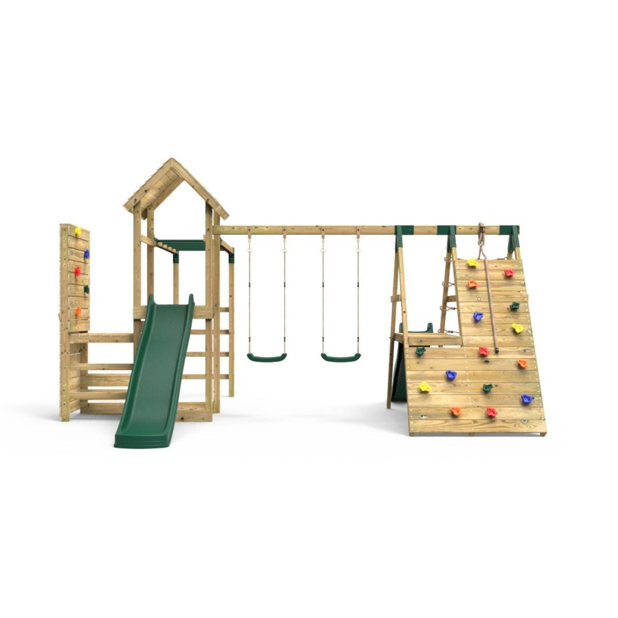 Climbing Frames OutdoorToys Climbing Frames With Rock Walls | Rebo Wooden Climbing Frame With Vertical Rock Wall, Swing Set And Slide - Pennine+