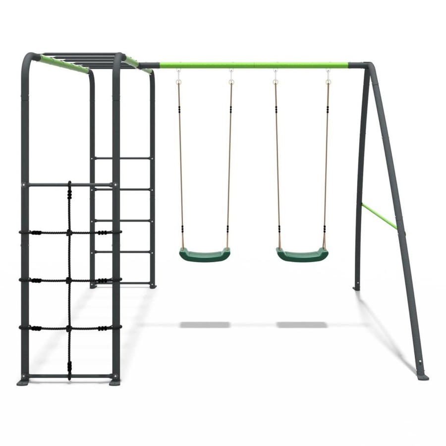 Swings OutdoorToys Metal Swing Sets | Rebo Steel Series Metal Swing Set With Monkey Bars - Double Swing Green