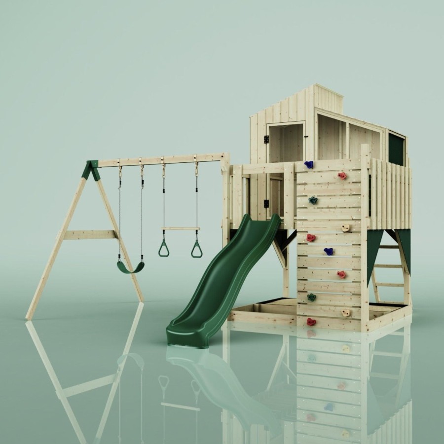 Playhouses OutdoorToys Playhouses With Slides And Swings | Polarplay Kids Climbing Tower & Playhouse - Swing Leif Green