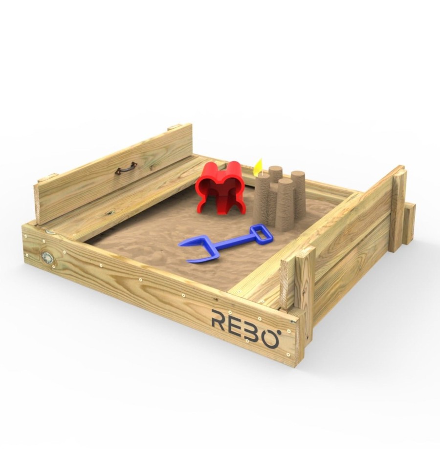 Garden Toys OutdoorToys Sandpits | Rebo Wooden Sandpit Ball Pool With Folding Lid And Benches 80Cm X 80Cm