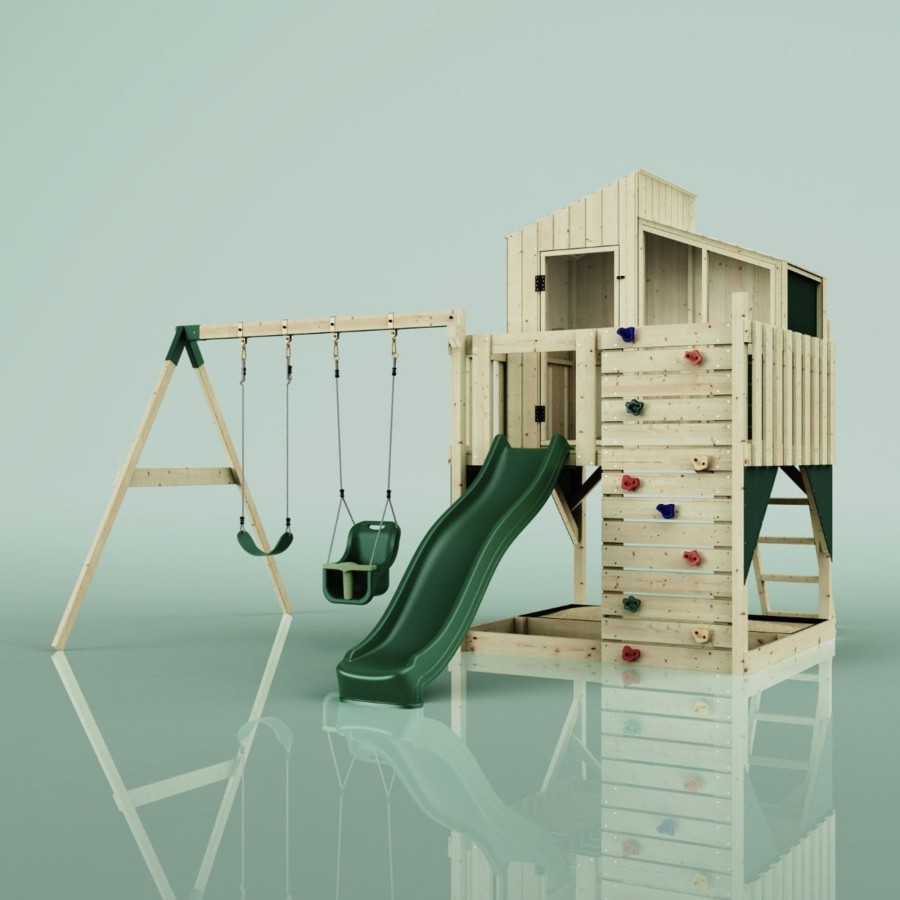 Playhouses OutdoorToys Playhouses With Slides And Swings | Polarplay Kids Climbing Tower & Playhouse - Swing Jari Green