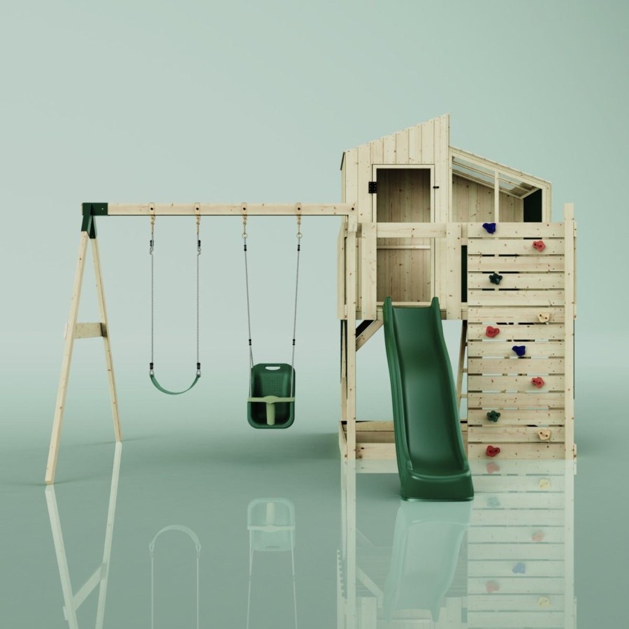 Playhouses OutdoorToys Playhouses With Slides And Swings | Polarplay Kids Climbing Tower & Playhouse - Swing Jari Green