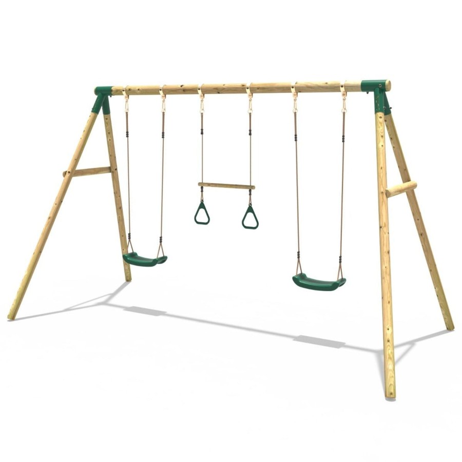 Swings OutdoorToys Wooden Swings | Rebo Wooden Garden Triple Swing Set - Comet