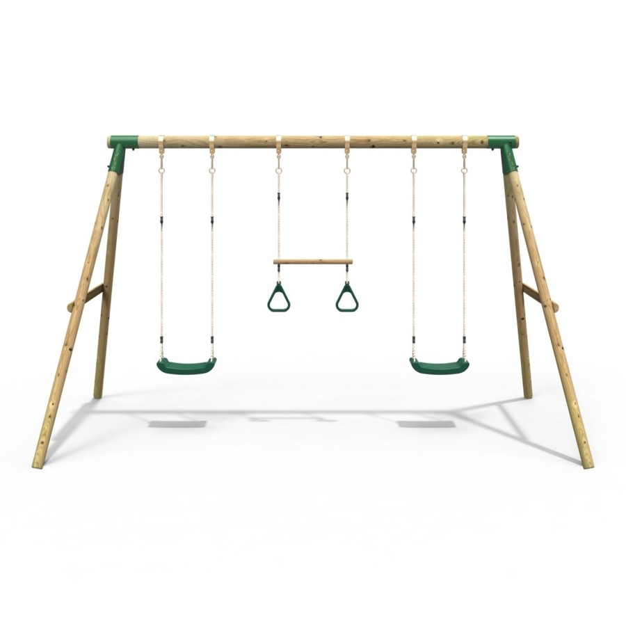 Swings OutdoorToys Wooden Swings | Rebo Wooden Garden Triple Swing Set - Comet