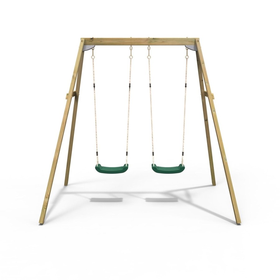 Swings OutdoorToys Wooden Swings | Rebo Active Kids Range Wooden Garden Double Swing Set Green