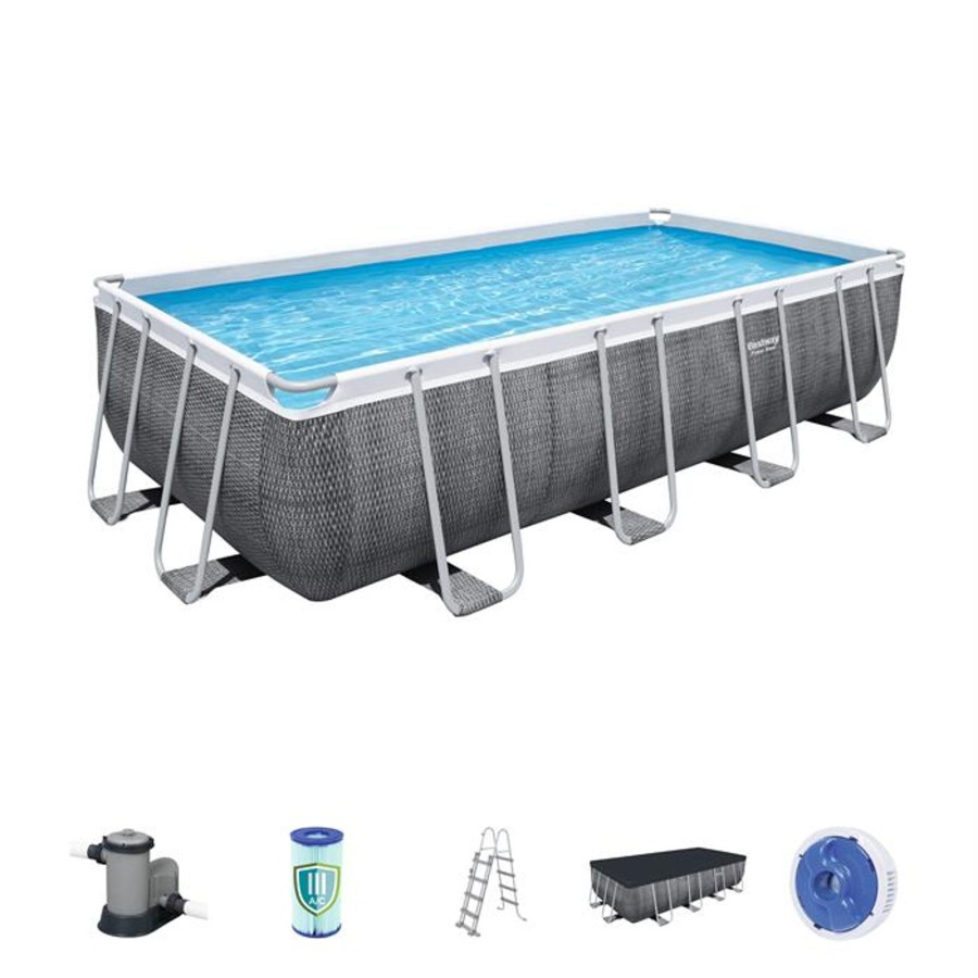 Swimming Pools OutdoorToys Steel Frame Pools | Bestway 16' X 8' X 48" Power Steel Rectangle Pool Set Bw56996