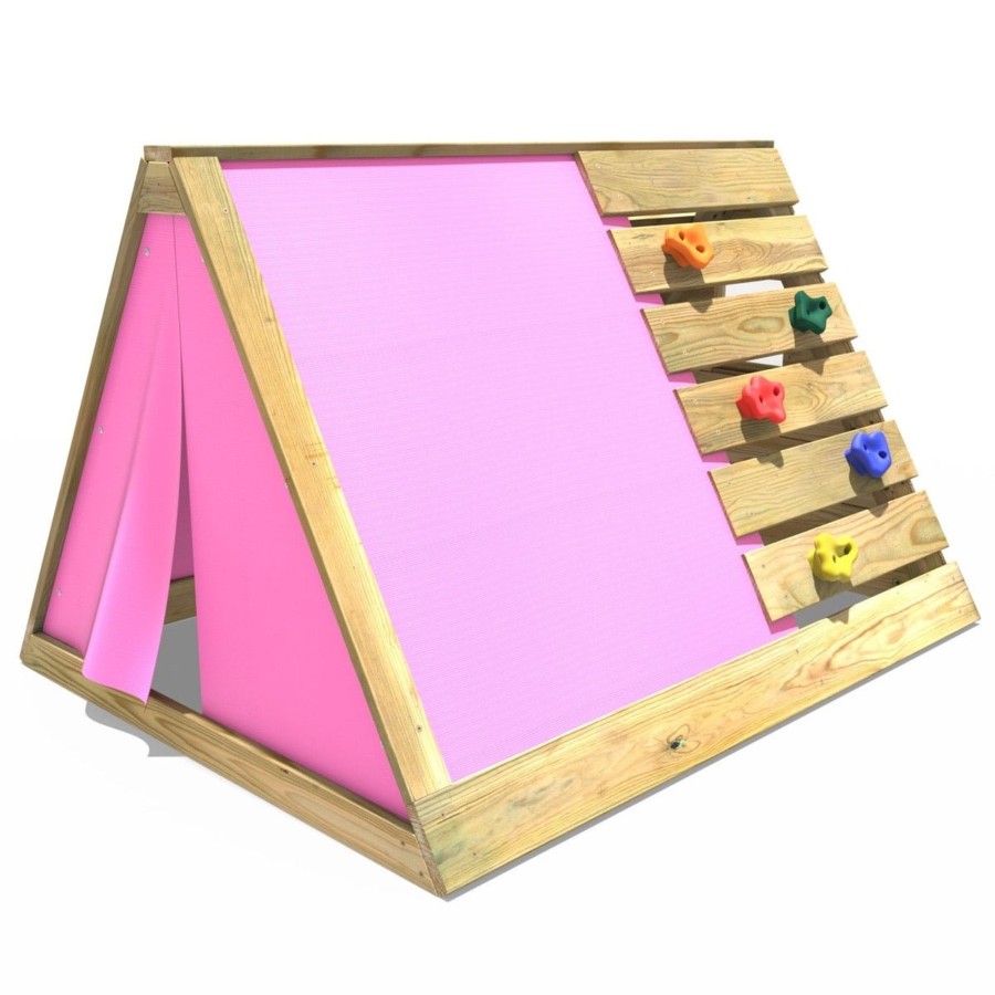 Climbing Frames OutdoorToys Pyramid Climbing Frames | Rebo Mini Wooden Climbing Pyramid Adventure Playset + Den - Pink