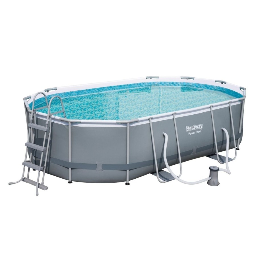 Swimming Pools OutdoorToys Steel Frame Pools | Bestway Power Steel Oval 16Ft X 10Ft X 42In Pool (10,949L) With Flowclear - Bw56448