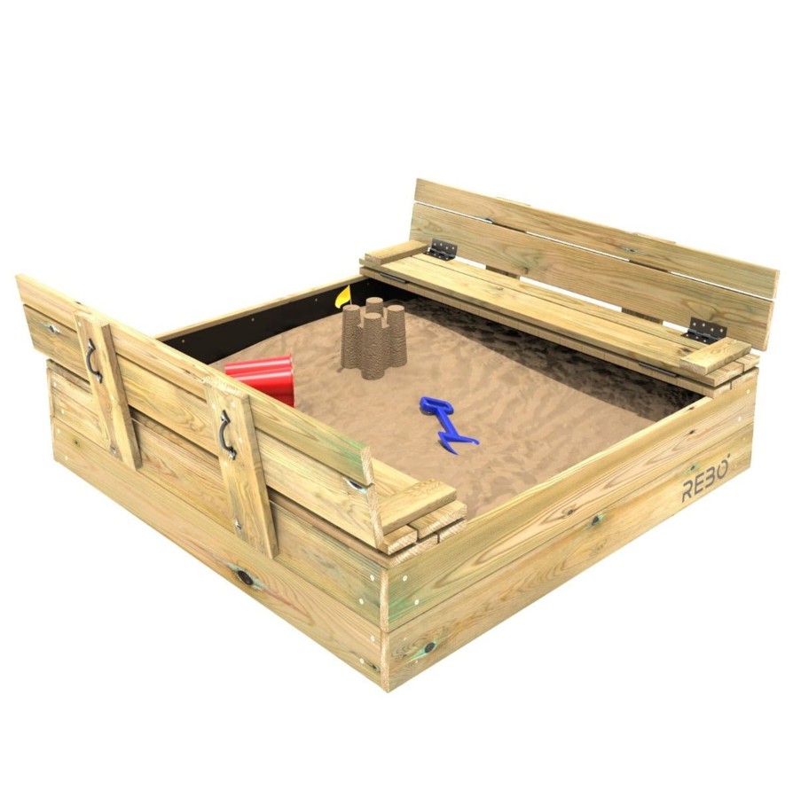 Garden Toys OutdoorToys Sandpits | Rebo Wooden Sandpit Ball Pool With Folding Lid And Benches - 120Cm X 120Cm