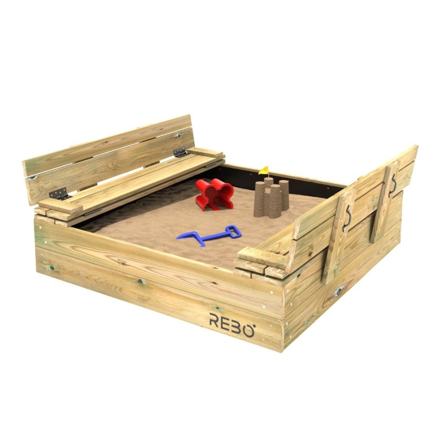 Garden Toys OutdoorToys Sandpits | Rebo Wooden Sandpit Ball Pool With Folding Lid And Benches - 120Cm X 120Cm