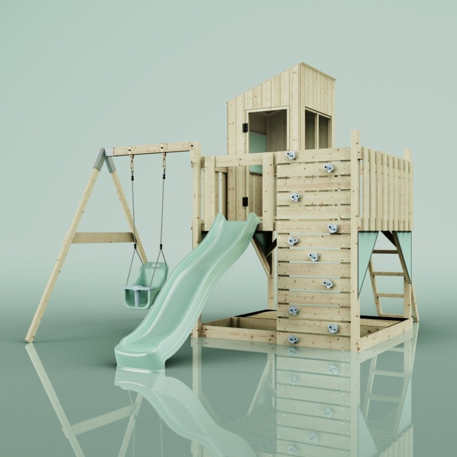 Playhouses OutdoorToys Playhouses With Slides And Swings | Polarplay Kids Climbing Tower & Playhouse - Swing Helka Sage