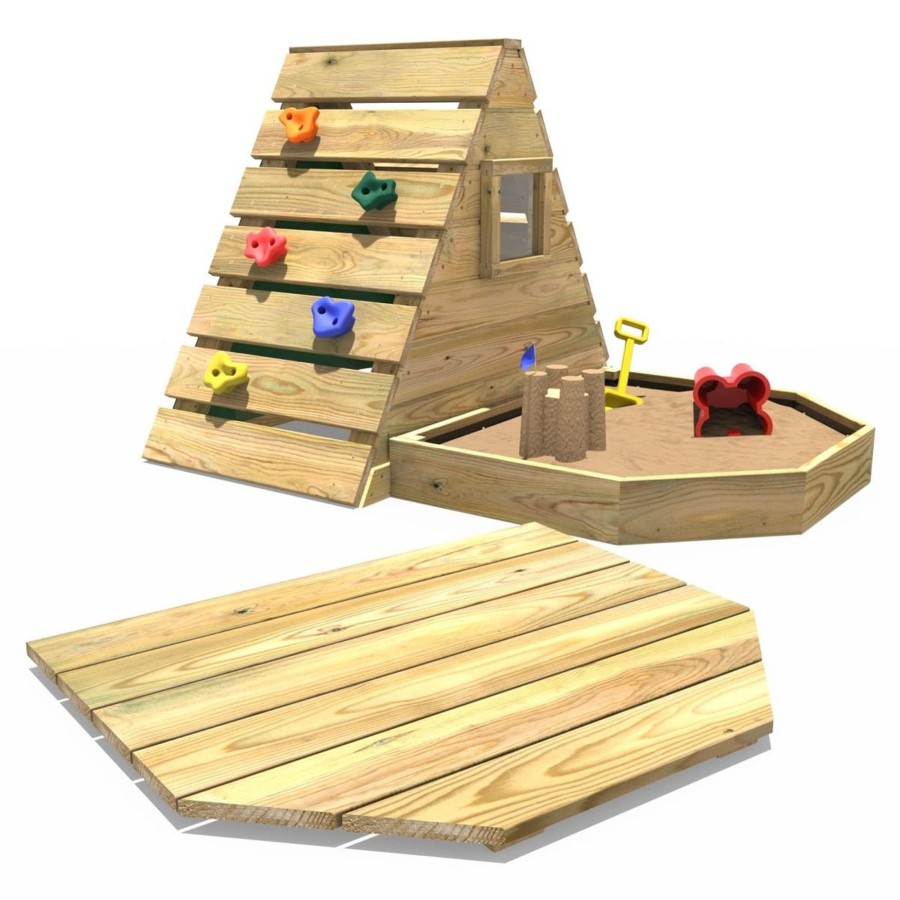 Climbing Frames OutdoorToys Pyramid Climbing Frames | Rebo Mini Wooden Climbing Pyramid Adventure Playset + Sandpit - Green