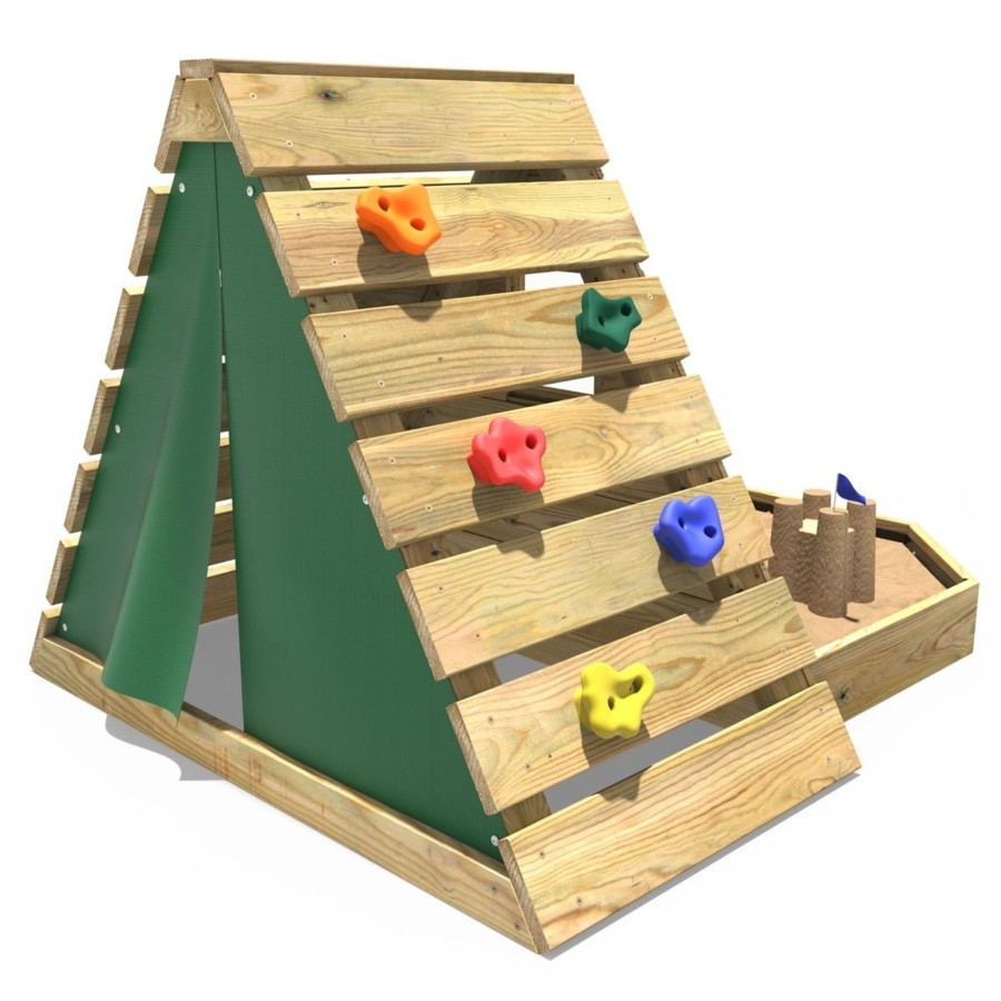 Climbing Frames OutdoorToys Pyramid Climbing Frames | Rebo Mini Wooden Climbing Pyramid Adventure Playset + Sandpit - Green