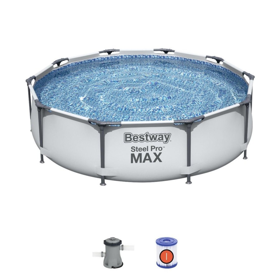 Swimming Pools OutdoorToys Steel Frame Pools | Bestway Steel Pro Frame Swimming Pool With Pump - 10 Feet X 30 Inch - New Generation Bw56408