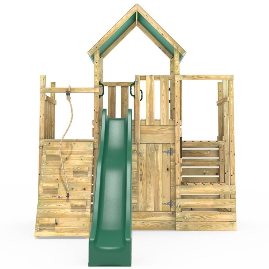 Climbing Frames OutdoorToys Climbing Frames With Rock Walls | Rebo Modular Wooden Climbing Frame Adventure Playset - M21 With Ramp & Den