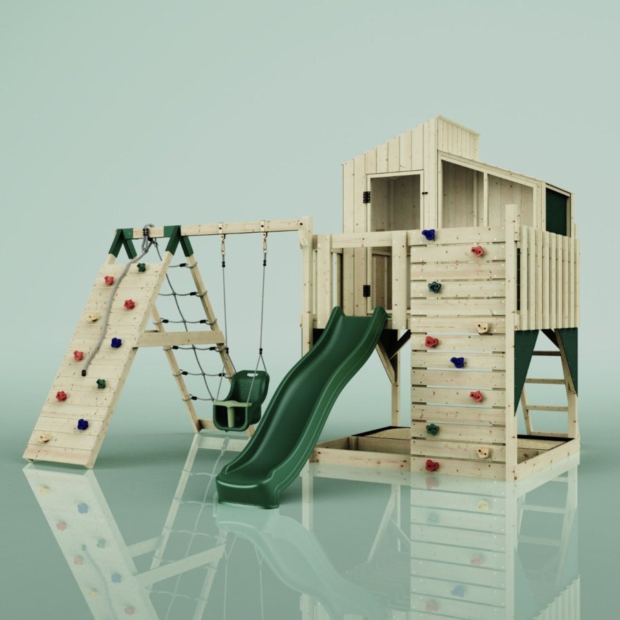 Playhouses OutdoorToys Playhouses With Slides And Swings | Polarplay Kids Climbing Tower & Playhouse - Climb & Swing Vidar Green