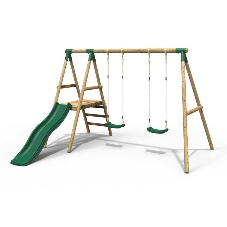 Swings OutdoorToys Swings & Slide Sets | Rebo Gemini Wooden Swing Set With Platform And Slide