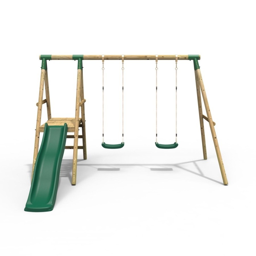 Swings OutdoorToys Swings & Slide Sets | Rebo Gemini Wooden Swing Set With Platform And Slide