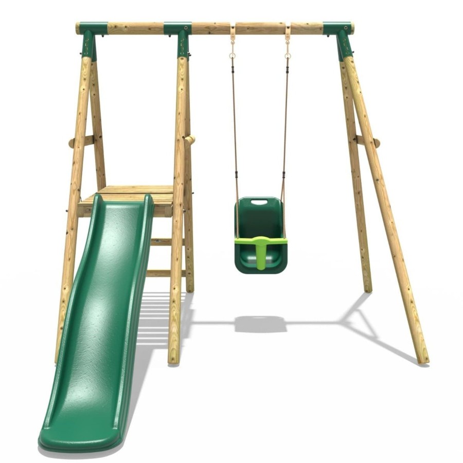 Swings OutdoorToys Swings & Slide Sets | Rebo Cassini Wooden Swing Set With Platform And Slide