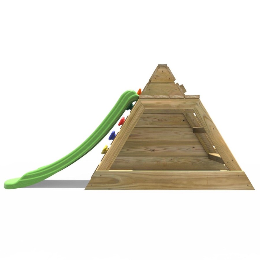 Climbing Frames OutdoorToys Pyramid Climbing Frames | Rebo Mini Wooden Climbing Pyramid Adventure Playset + Slide - Green