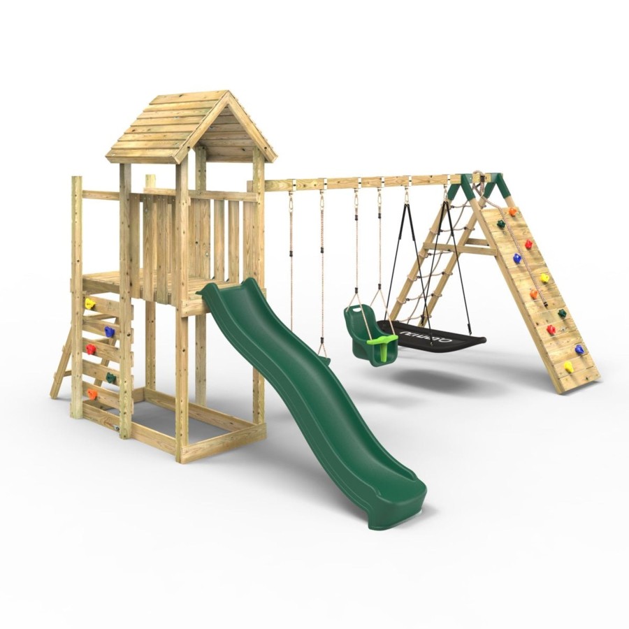 Climbing Frames OutdoorToys Climbing Frames With Rock Walls | Rebo Extended Tower Wooden Climbing Frame With Swings & Slide - Sanford