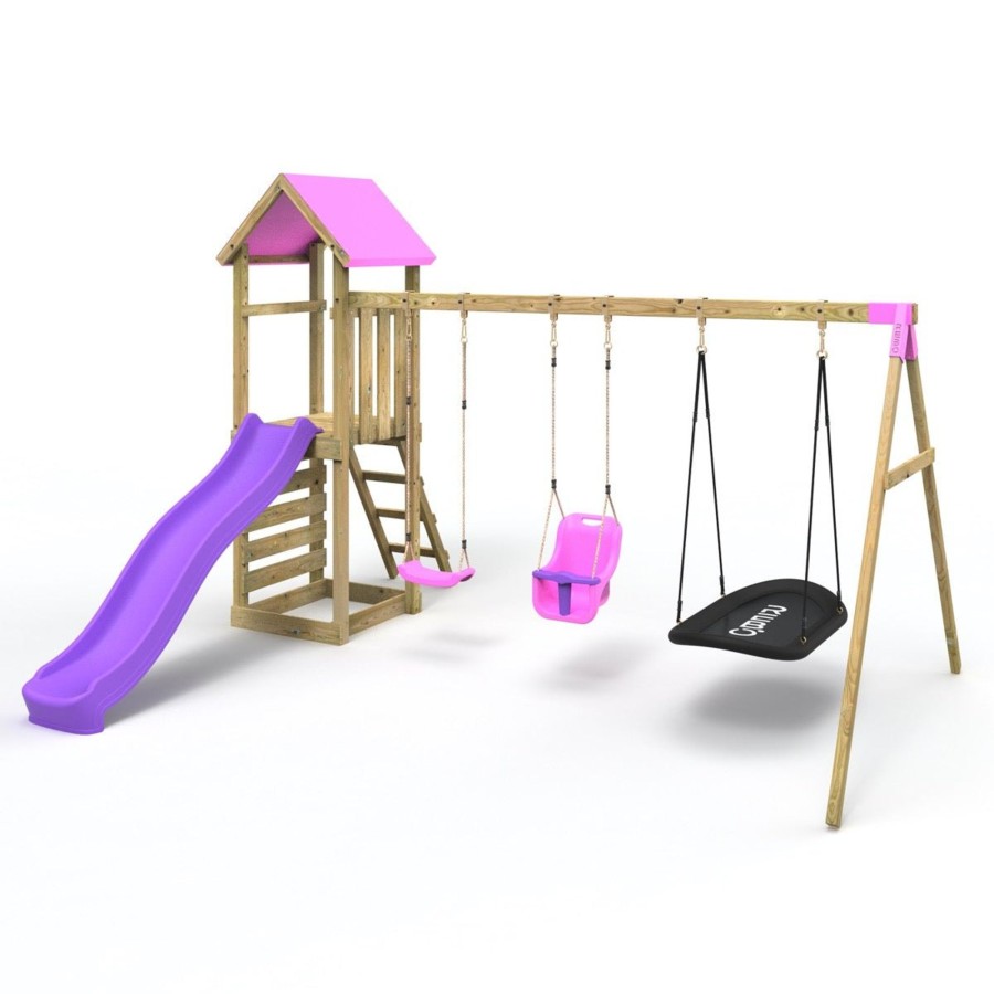 Climbing Frames OutdoorToys Climbing Frames With Rock Walls | Rebo Adventure Wooden Climbing Frame, Swing Set And Slide - Snowdon Pink