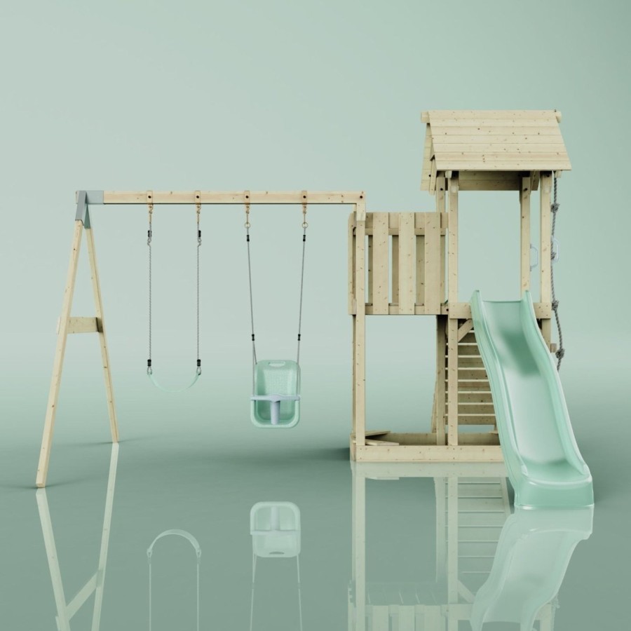 Climbing Frames OutdoorToys Climbing Frames With Swings | Polarplay Balcony Tower Kids Wooden Climbing Frame - Swing Hagen Sage