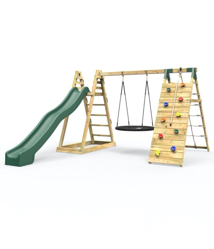 Climbing Frames OutdoorToys Pyramid Climbing Frames | Rebo Wooden Pyramid Climbing Frame With Swings & 10Ft Water Slide - Looking Glass