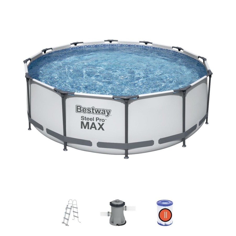 Swimming Pools OutdoorToys Steel Frame Pools | Bestway Steel Pro Frame Swimming Pool With Pump - 12Ft X 39.5In - New Generation Bw56418