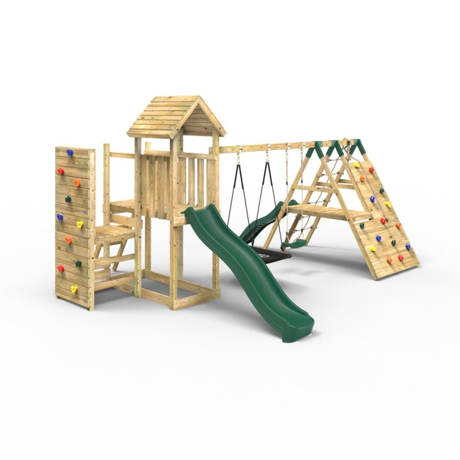 Climbing Frames OutdoorToys Climbing Frames With Rock Walls | Rebo Extended Tower Wooden Climbing Frame With Swings & Slide - Montana