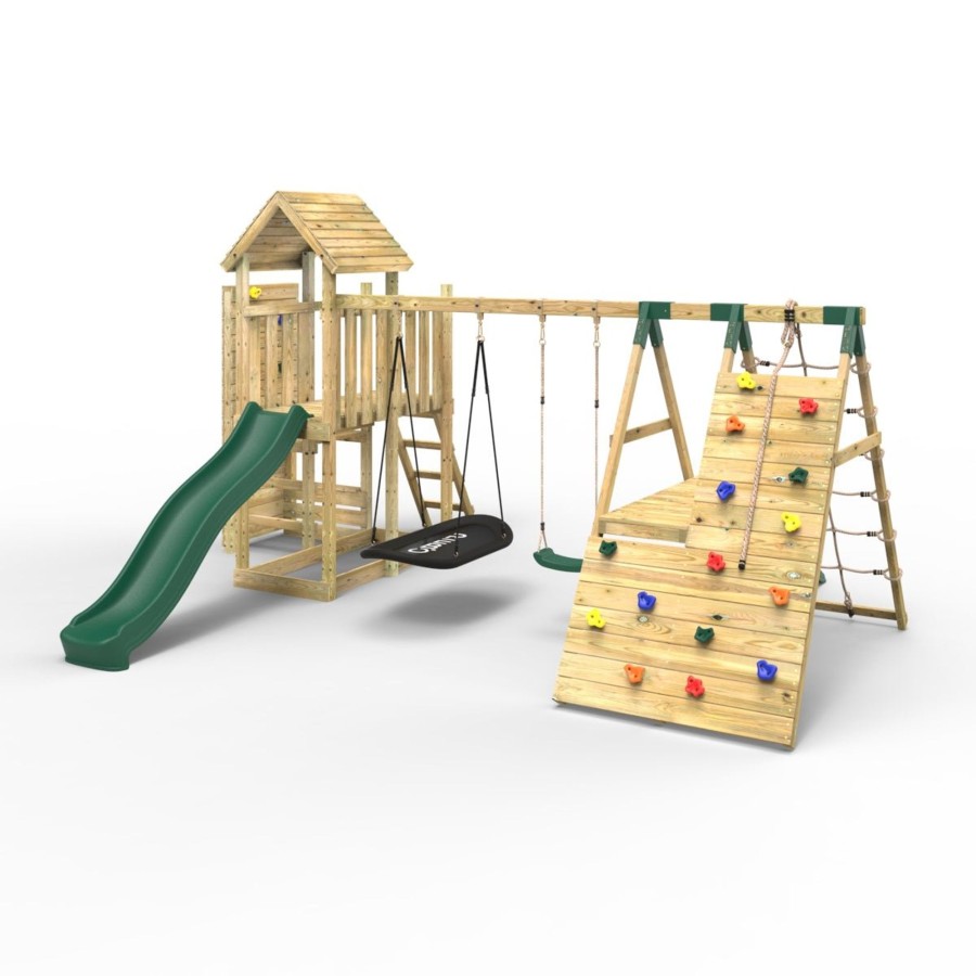 Climbing Frames OutdoorToys Climbing Frames With Rock Walls | Rebo Extended Tower Wooden Climbing Frame With Swings & Slide - Montana