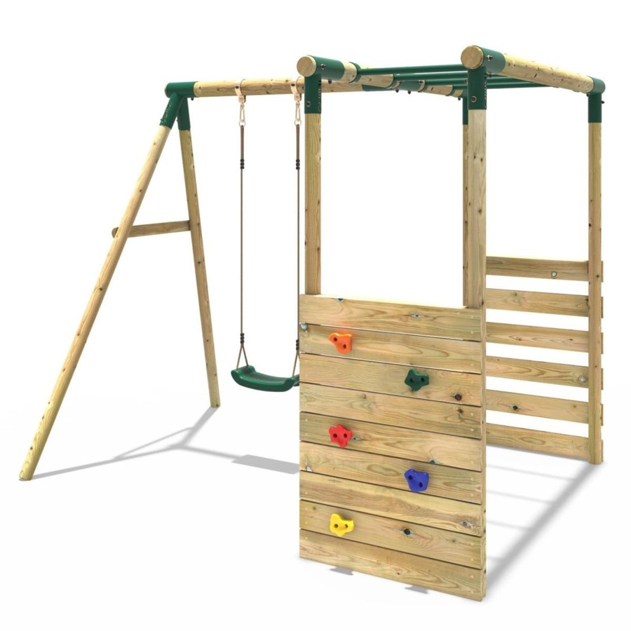 Swings OutdoorToys Wooden Swings | Rebo Wooden Garden Swing Set With Monkey Bars - Solar Green