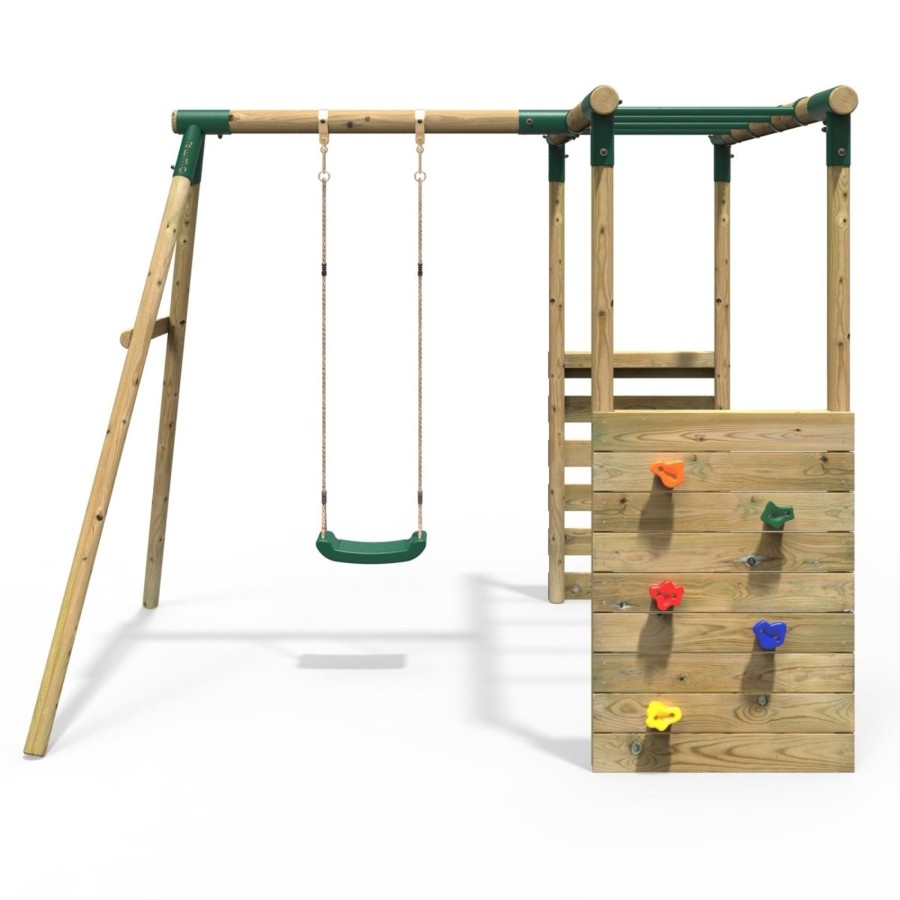 Swings OutdoorToys Wooden Swings | Rebo Wooden Garden Swing Set With Monkey Bars - Solar Green